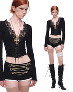 Lace-Trim Corset Knit Top