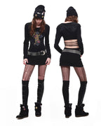 Tattoo-Print Lace-Up Back Top