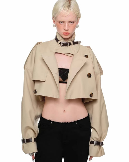 Belted Ultra-Cropped Trench Jacket