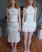 Rosette Cotton Heart Ruffle Mini Dress