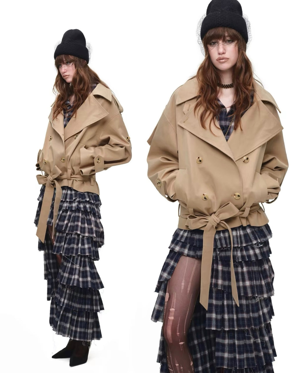 Deconstructed Plaid Tiered Maxi Skirt