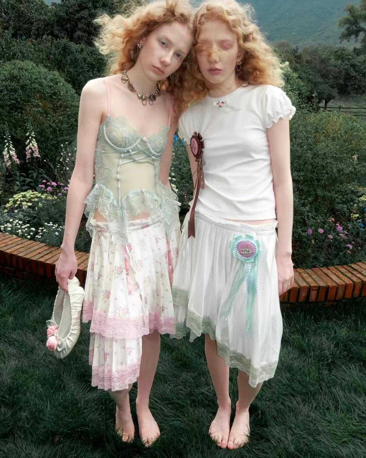 Porcelain Lace Pleated Midi Skirt