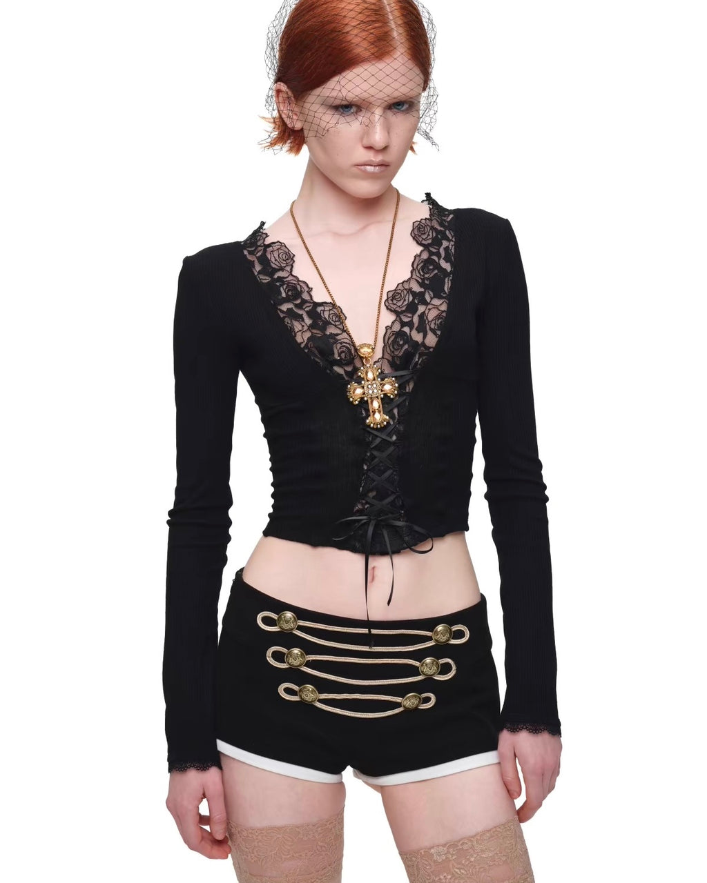 Lace-Trim Corset Knit Top