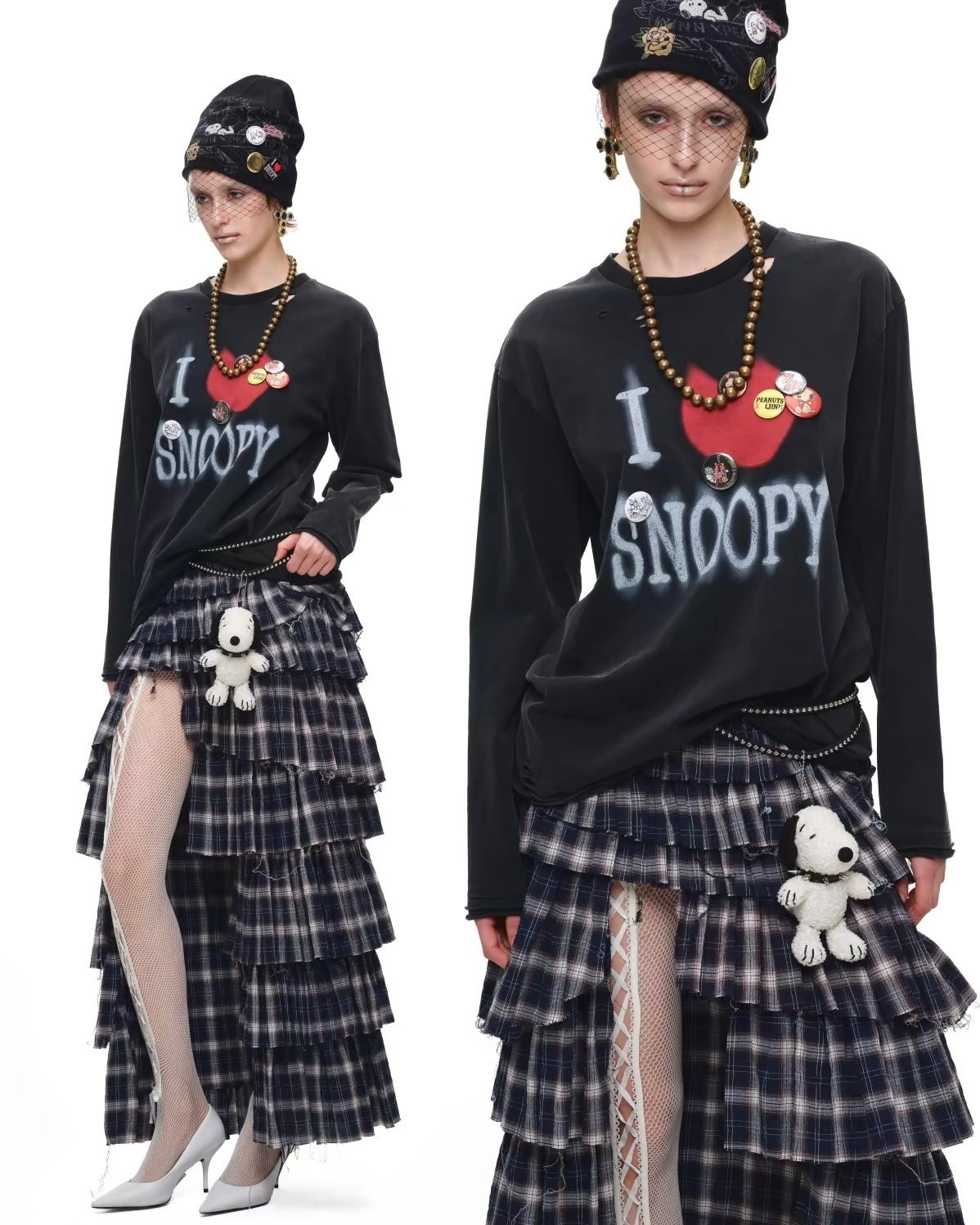 Deconstructed Plaid Tiered Maxi Skirt