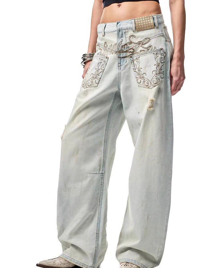 1JINN Print Wide-Leg Jeans