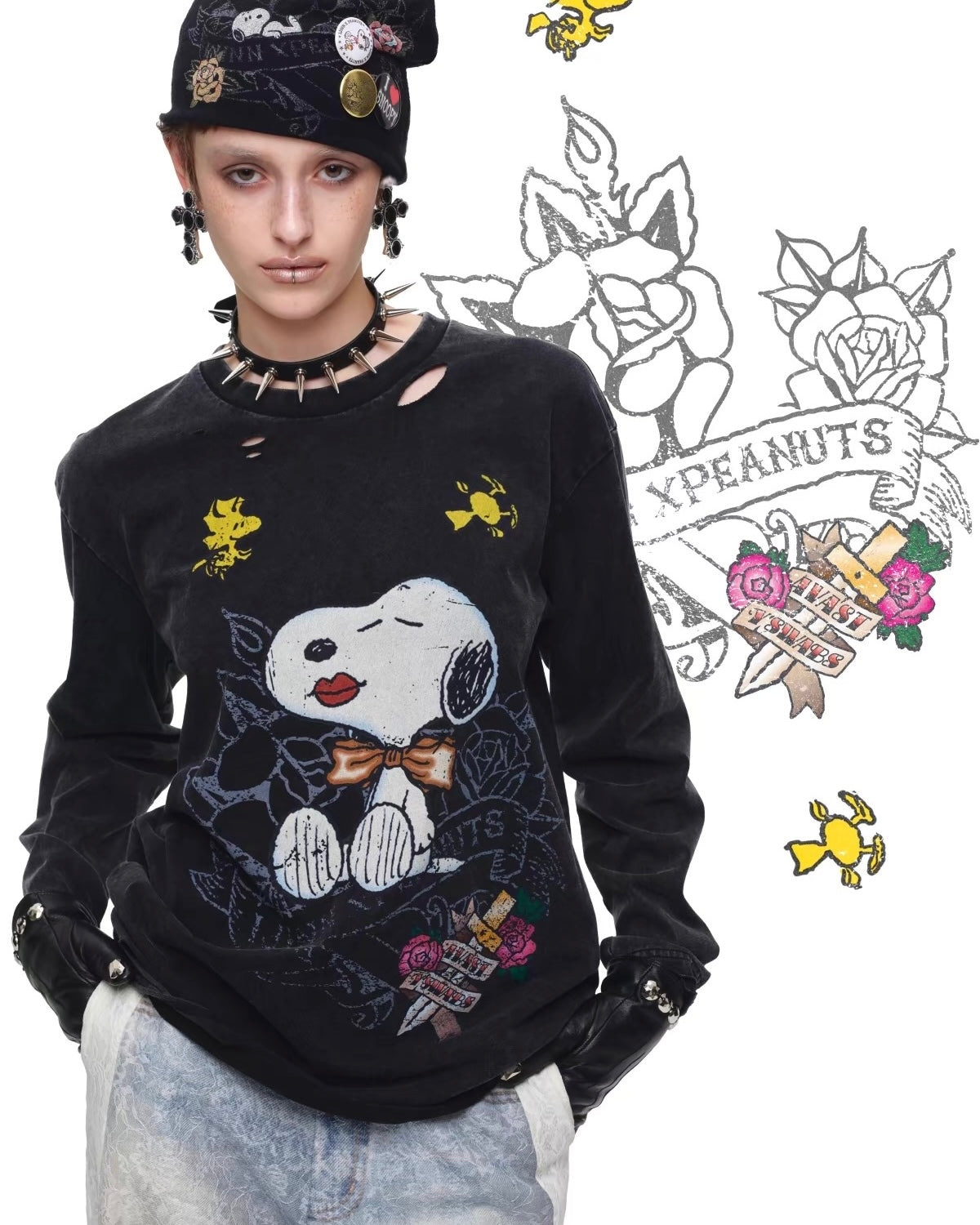 Snoopy Distressed Tattoo Long Sleeve Tee