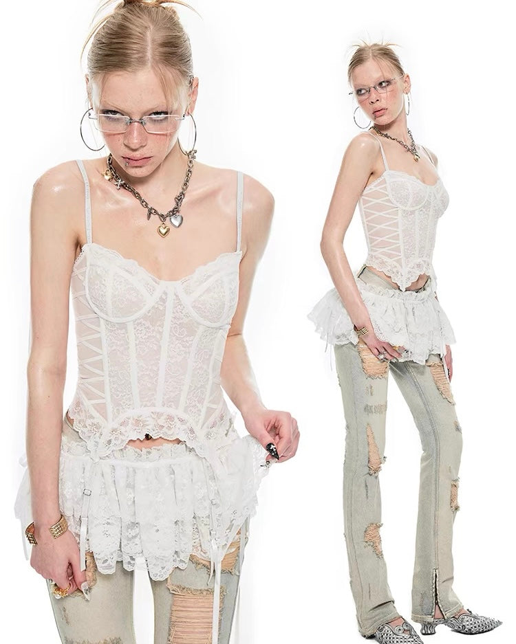 Lace Corset with Detachable Garters