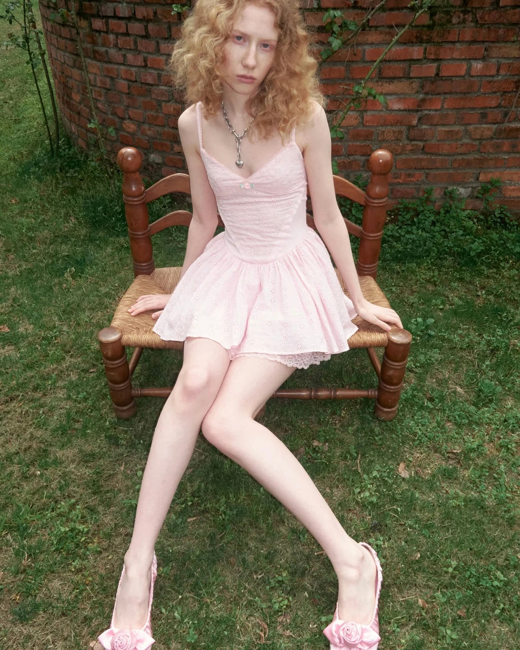 Rosette Eyelet Babydoll Dress