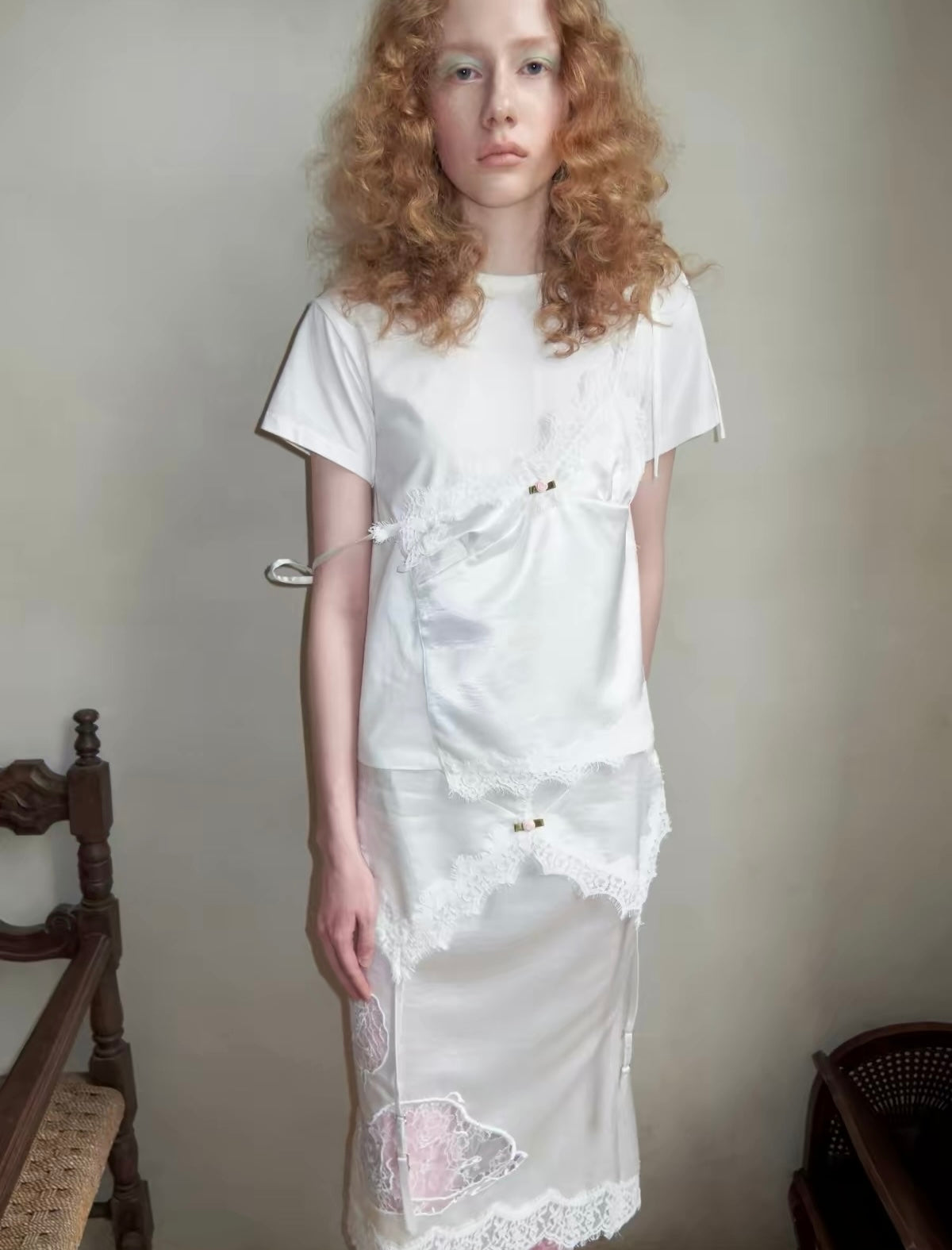 Lace Snoopy White Midi Skirt