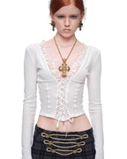Lace-Trim Corset Knit Top