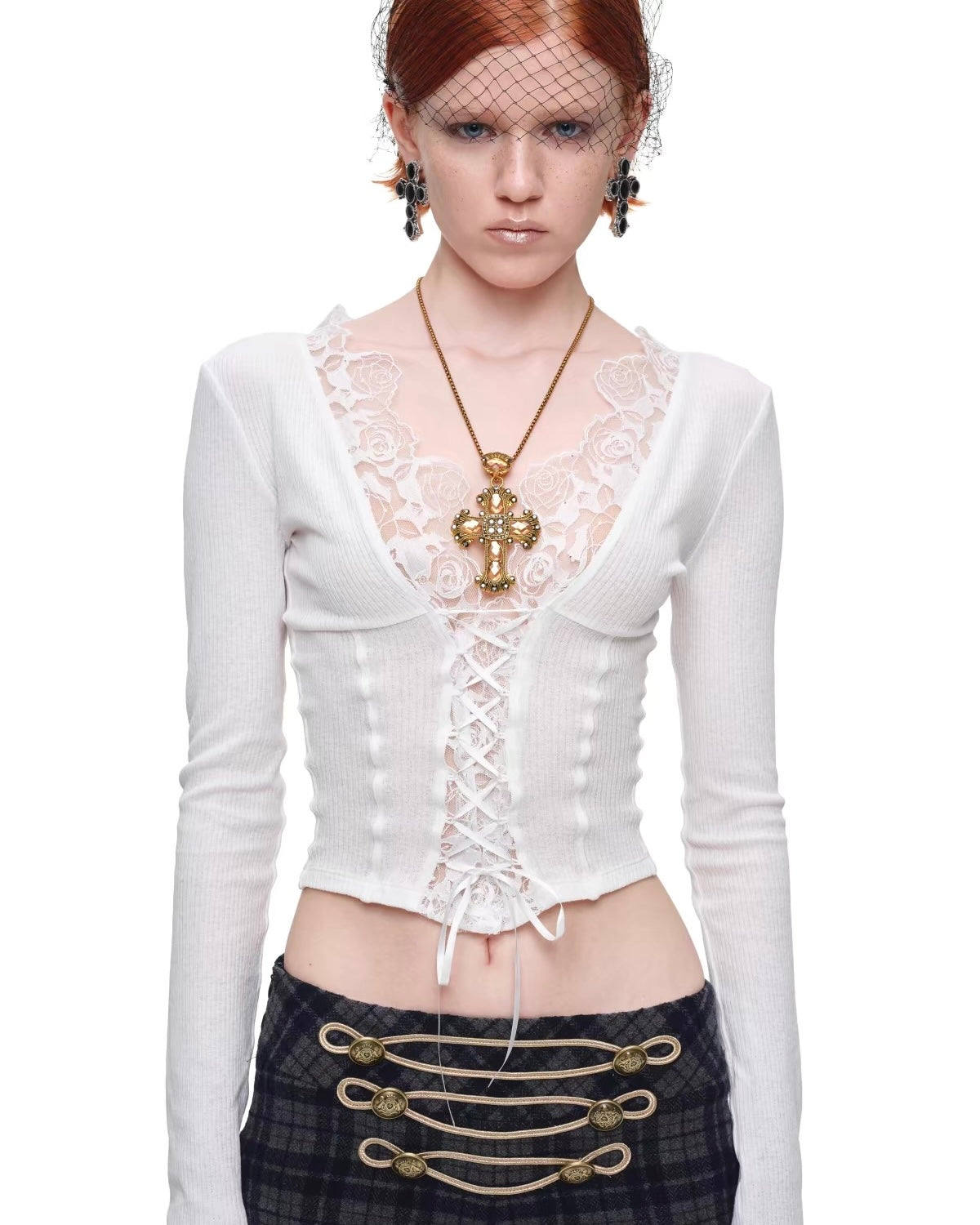Lace-Trim Corset Knit Top