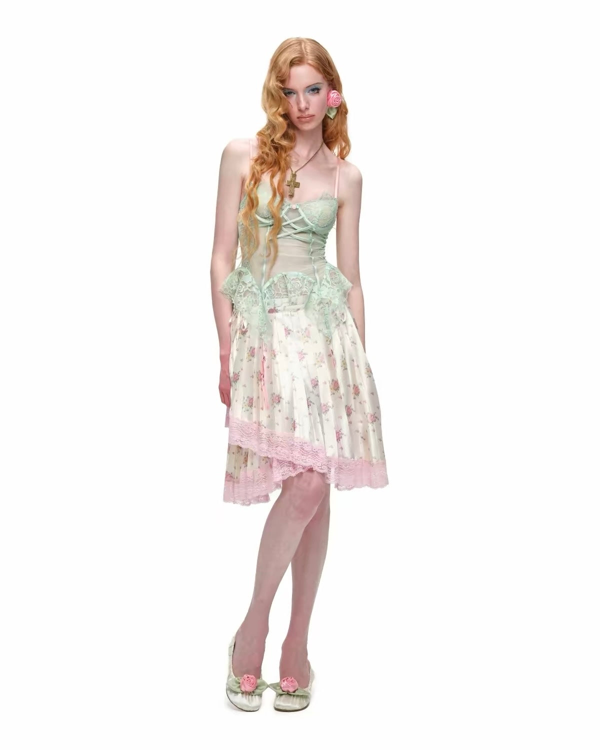 Porcelain Lace Pleated Midi Skirt