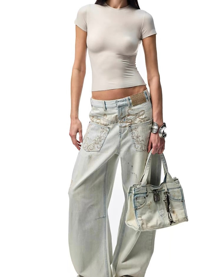 1JINN Print Wide-Leg Jeans