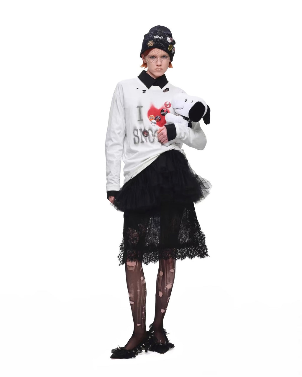 "I ♥ Snoopy" Distressed Spray-Print Oversized Tee