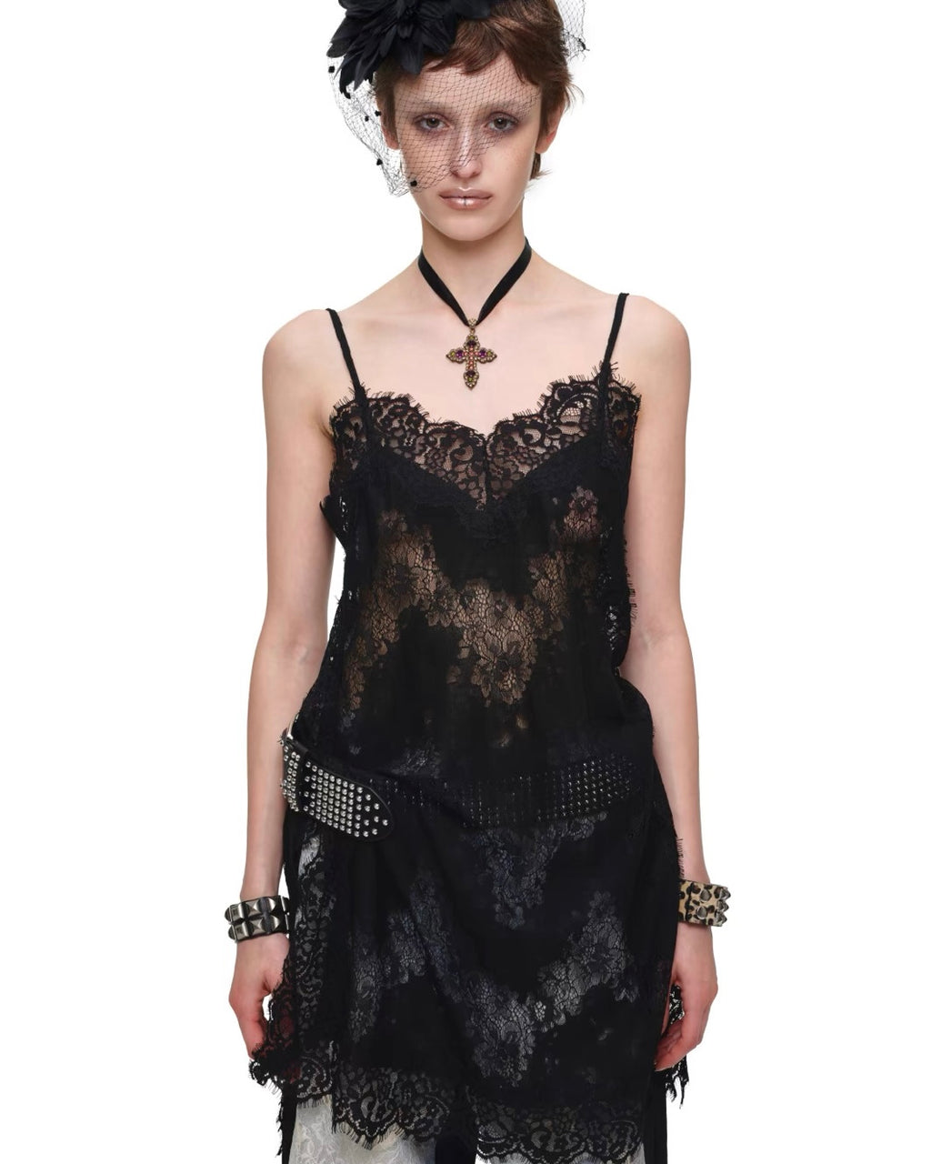 Lace Cutout Cami Slip Dress