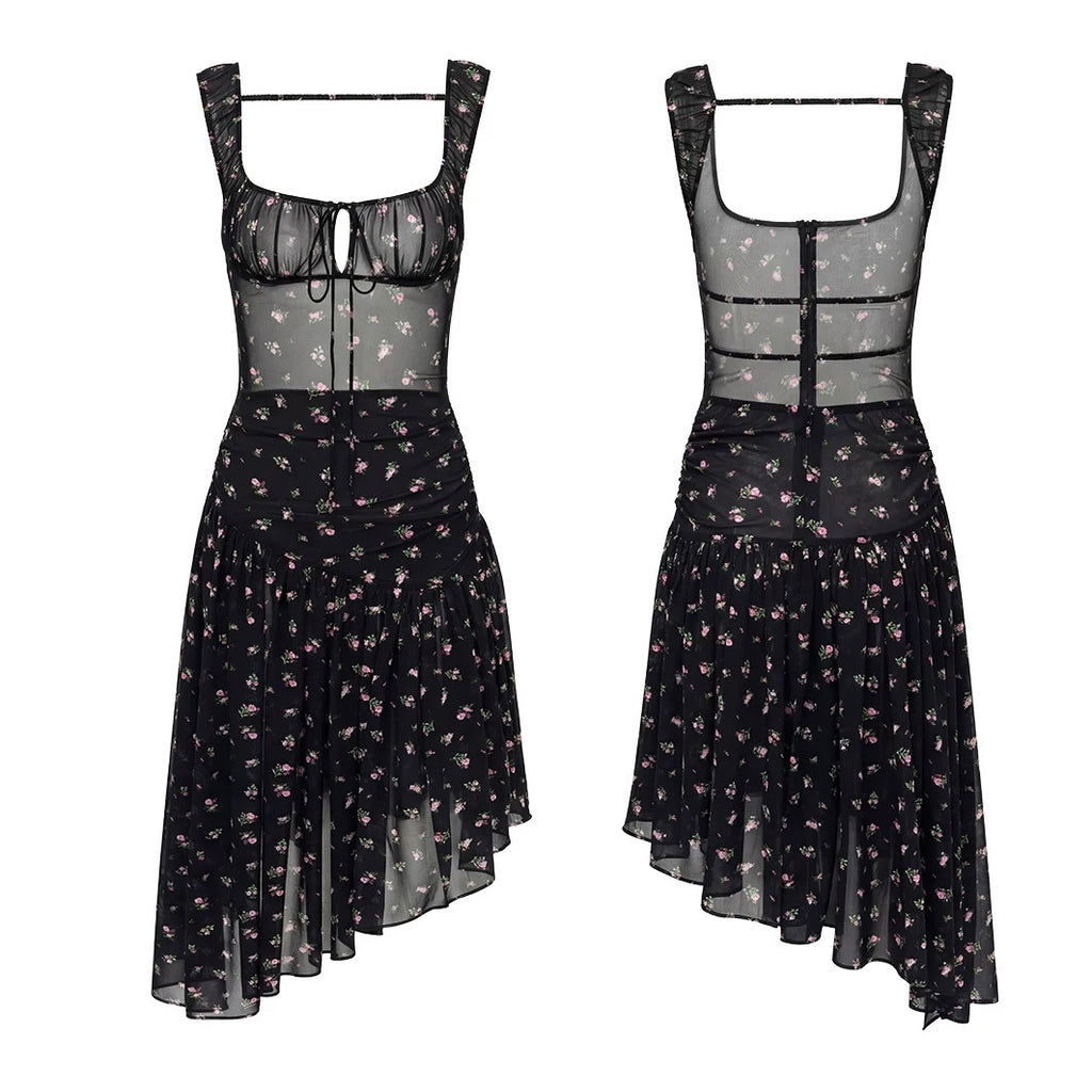 Dark Floral Open-Back Dress