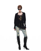 Draped V-Neck Knit Wrap Cardigan