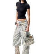 1JINN Print Wide-Leg Jeans