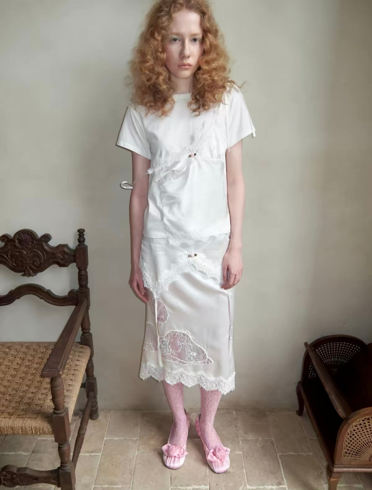 Lace Snoopy White Midi Skirt