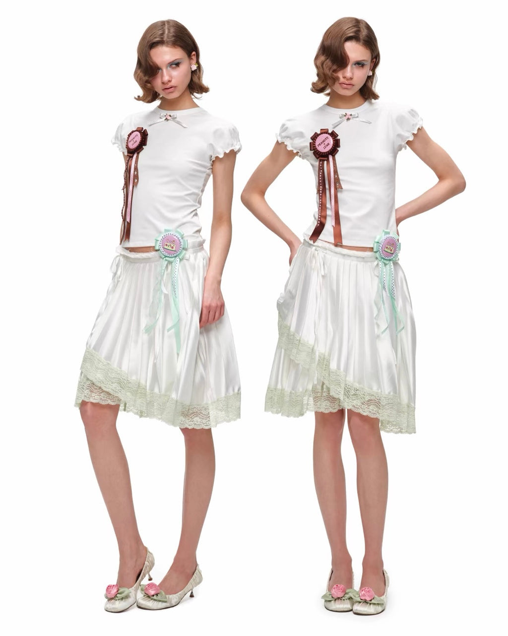 Porcelain Lace Pleated Midi Skirt
