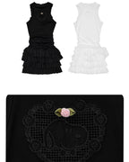 Rosette Cotton Heart Ruffle Mini Dress
