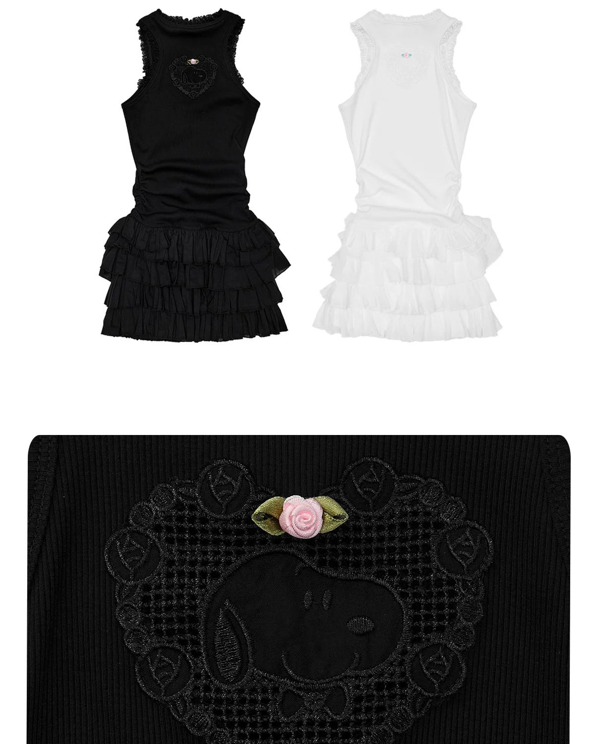 Rosette Cotton Heart Ruffle Mini Dress