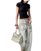 1JINN Print Wide-Leg Jeans