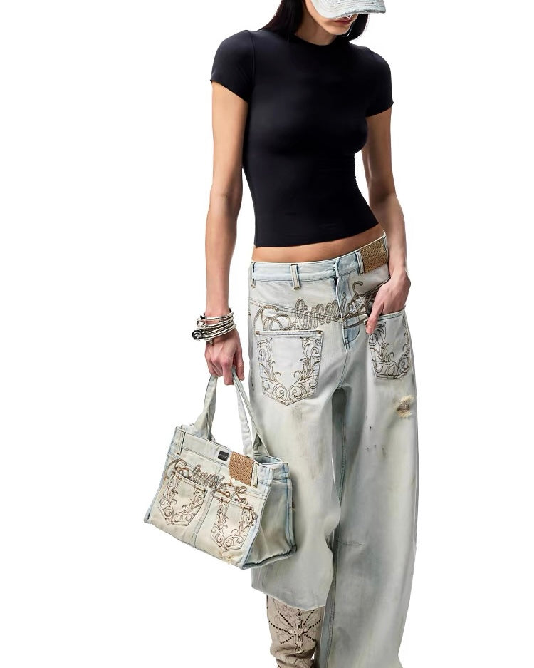 1JINN Print Wide-Leg Jeans