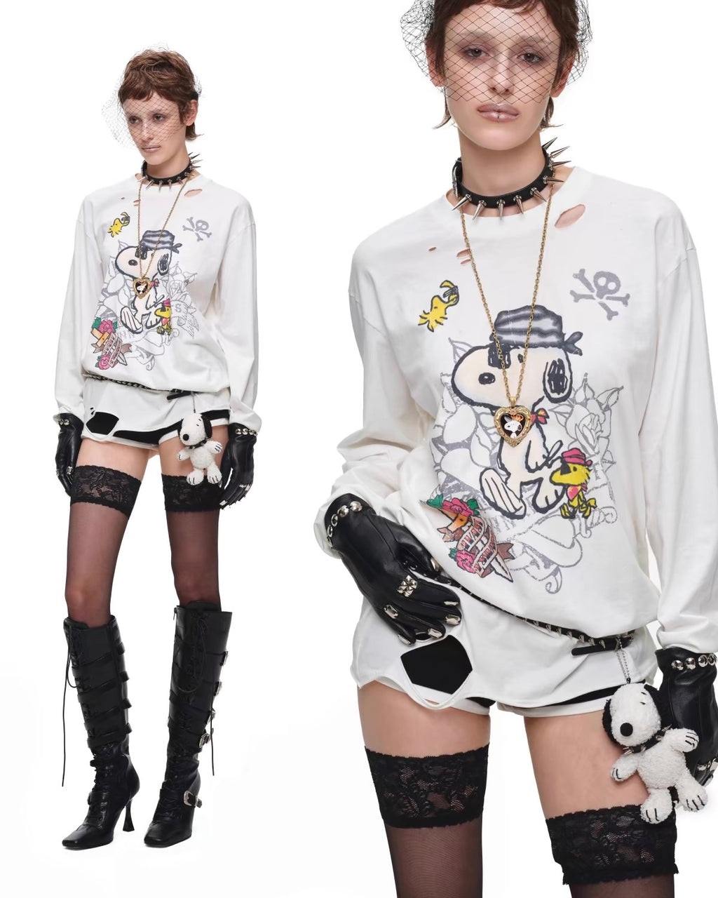Snoopy Distressed Tattoo Long Sleeve Tee