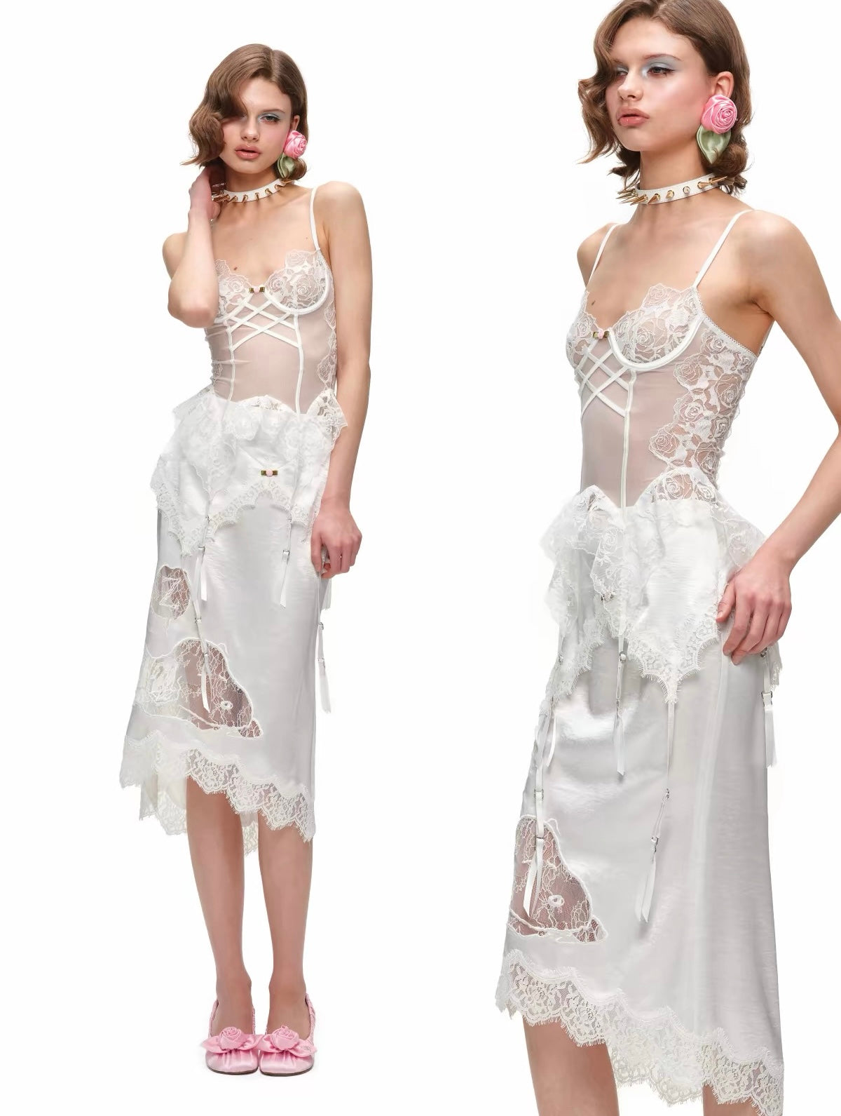 Lace Snoopy White Midi Skirt