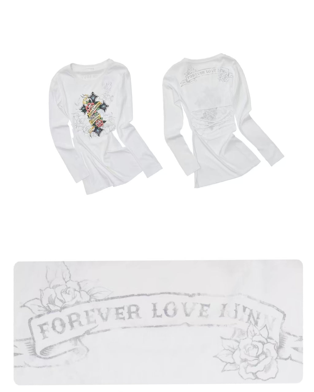 Tattoo-Print Lace-Up Back Top