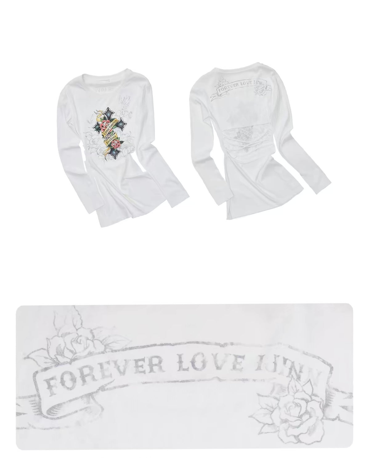 Tattoo-Print Lace-Up Back Top