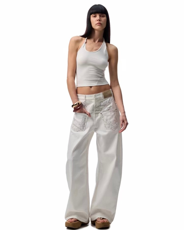 1JINN Print Wide-Leg Jeans