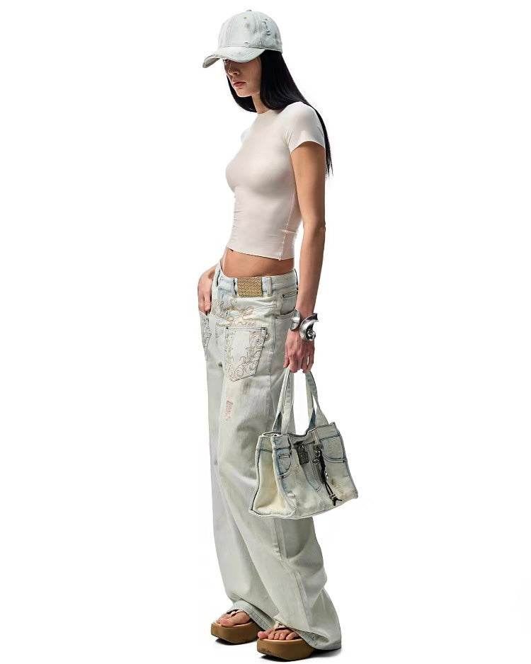 1JINN Print Wide-Leg Jeans
