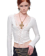 Lace-Trim Corset Knit Top