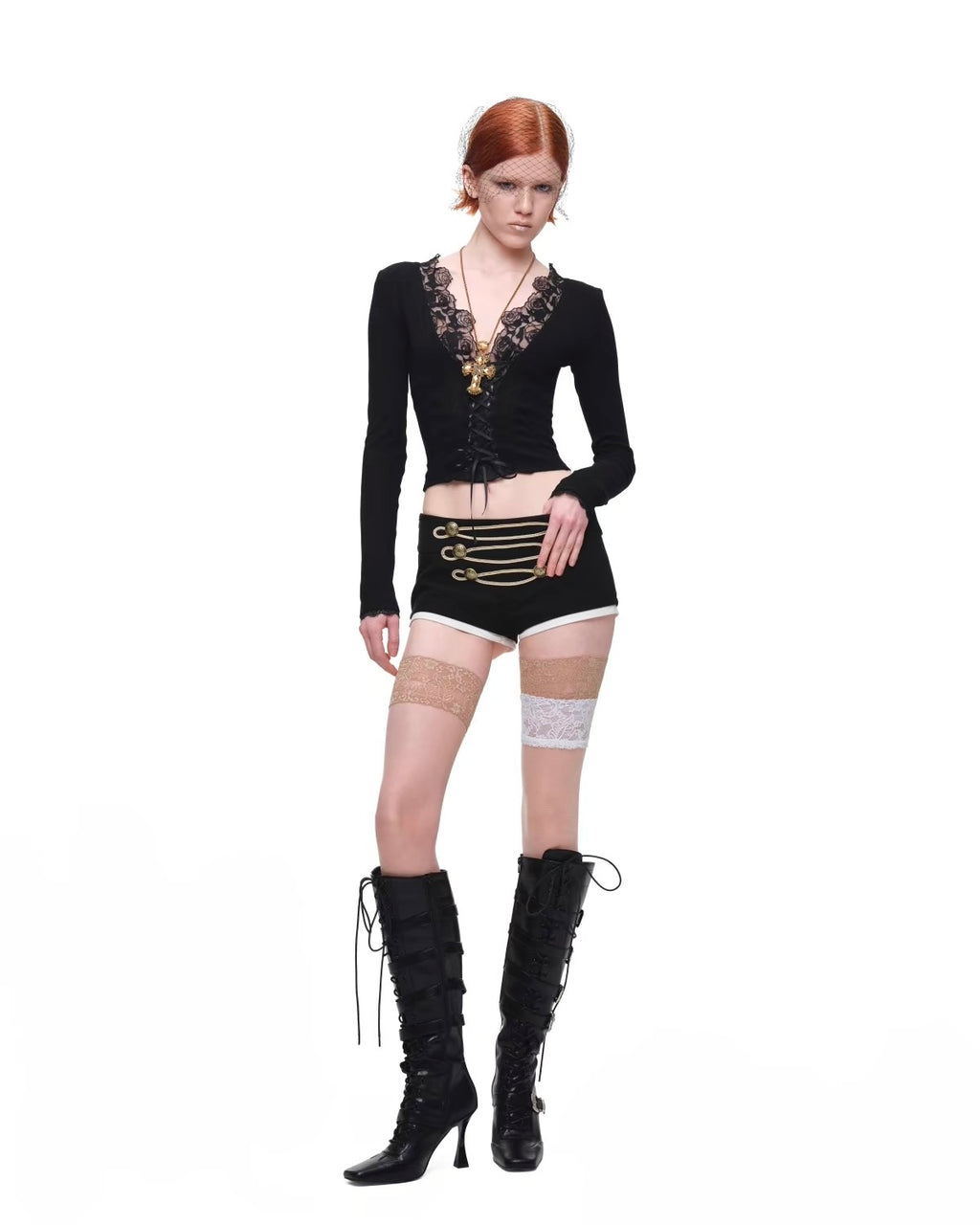 Lace-Trim Corset Knit Top
