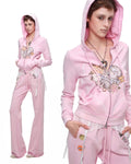 Snoopy Heart-Print Zip Hoodie & Flare Sweatpants Set