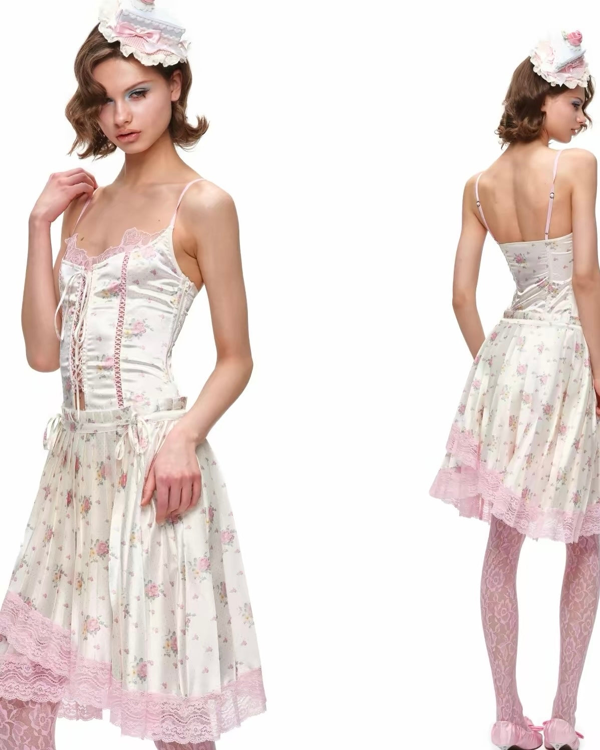 Porcelain Lace Pleated Midi Skirt