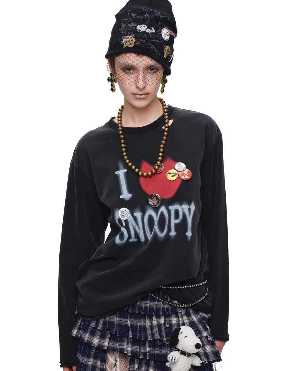 "I ♥ Snoopy" Distressed Spray-Print Oversized Tee