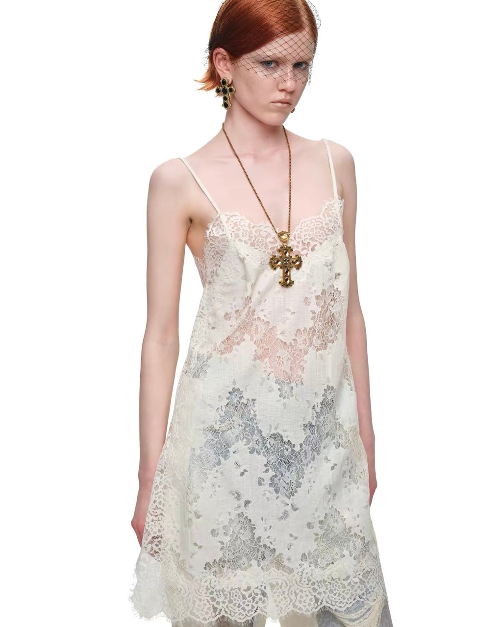 Lace Cutout Cami Slip Dress