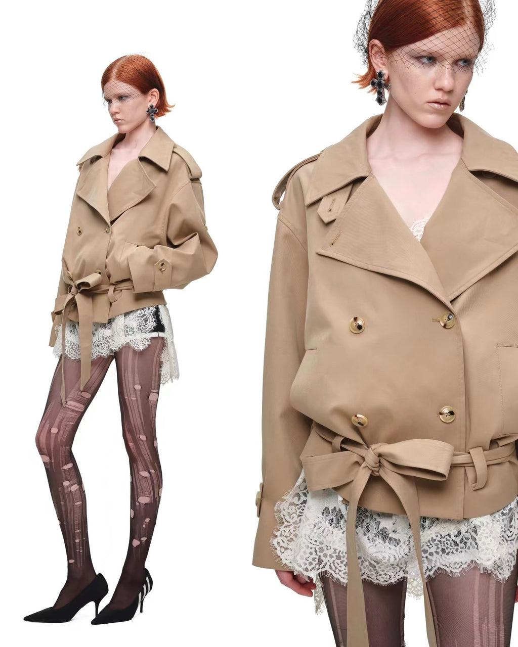 Crop Belted Trench Jacket