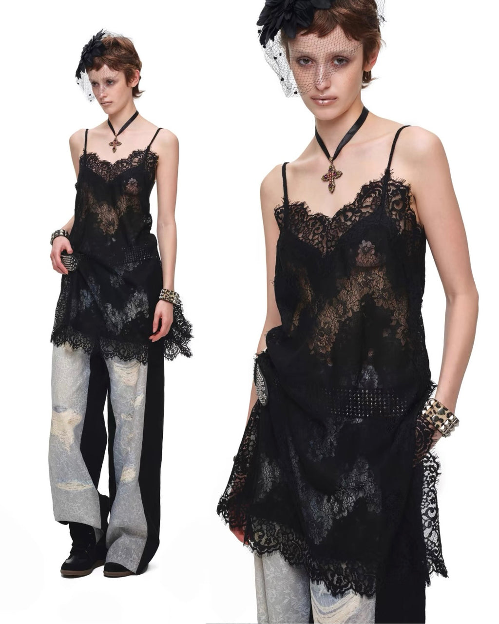 Lace Cutout Cami Slip Dress