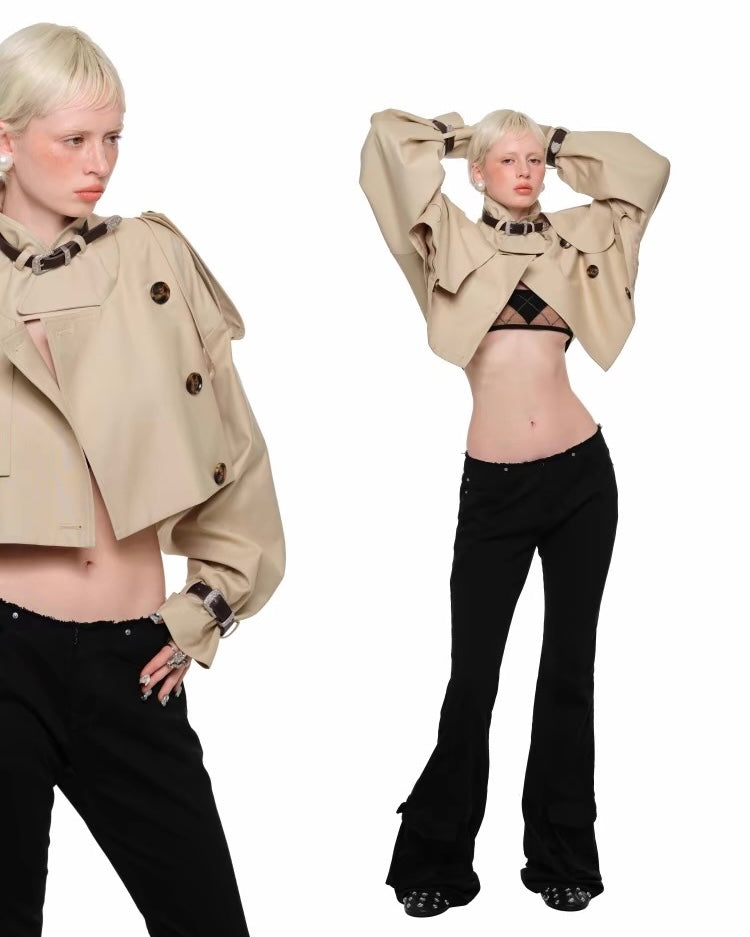Belted Ultra-Cropped Trench Jacket