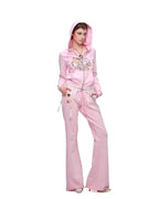 Snoopy Heart-Print Zip Hoodie & Flare Sweatpants Set