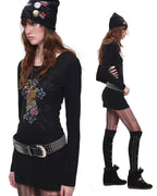 Tattoo-Print Lace-Up Back Top