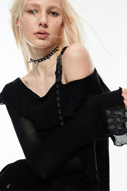Off 1-Shoulder Chiffon Blouse