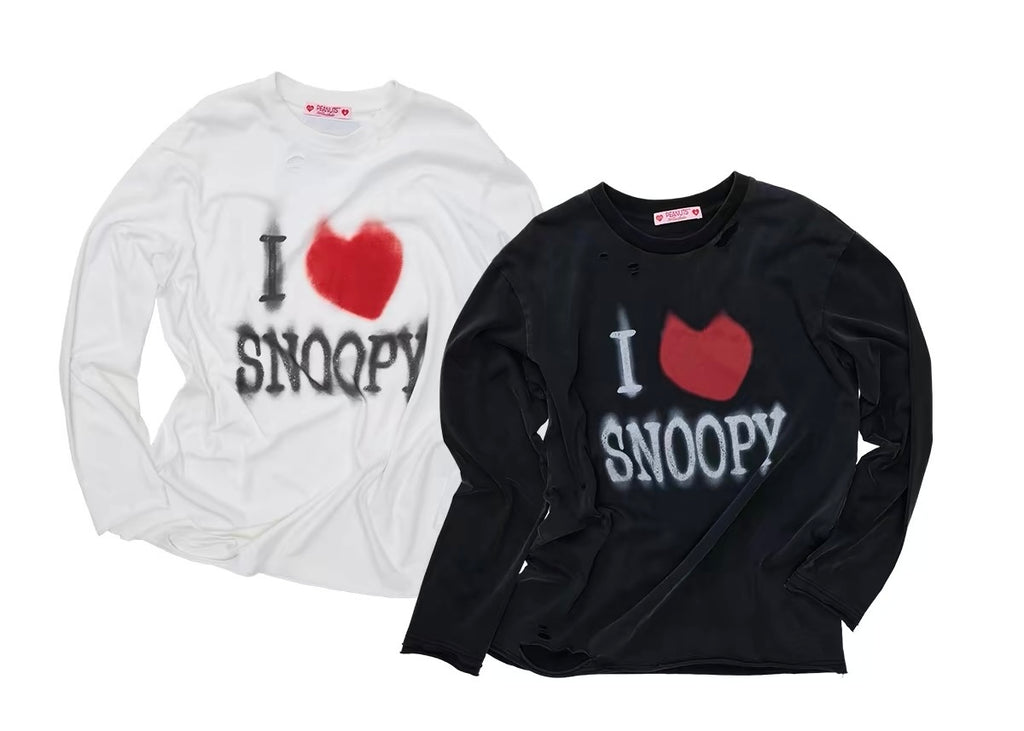 "I ♥ Snoopy" Distressed Spray-Print Oversized Tee