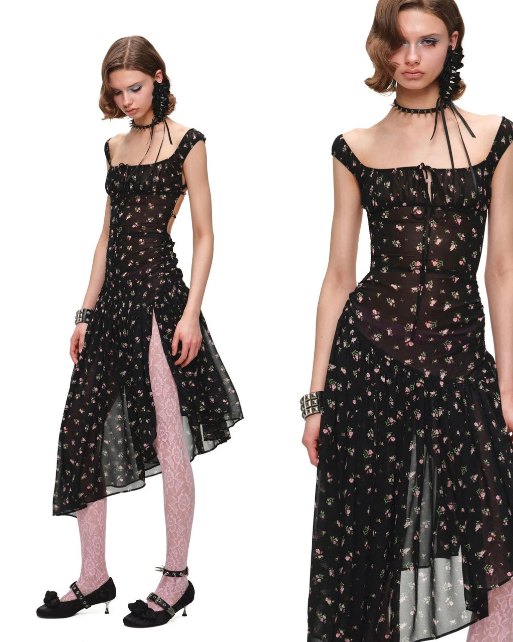 Dark Floral Open-Back Dress