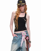 Distressed Lace-Up Tank Top