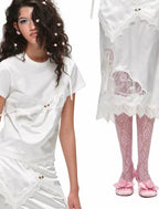 Lace Snoopy White Midi Skirt